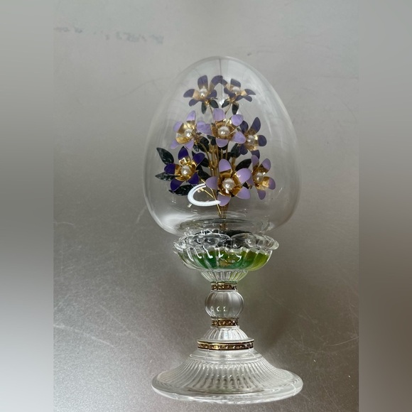 House Of Faberge Franklin Mint Purple Flower Bouquet Glass Egg Austria - Picture 4 of 8